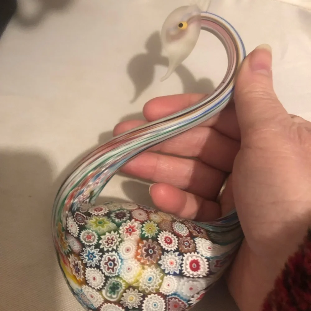 🇮🇹Murano Fratelli Toso Millefiori Art Glass Swan Figurine-162A$135 or$120w/offer - Picture 3 of 4